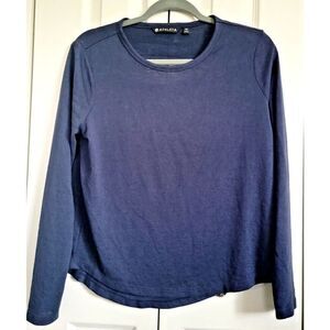 Athleta XS Top Shirt Navy Blue Long Sleeve Scoop Neck Peek a Boo Back ‎ Sz XS